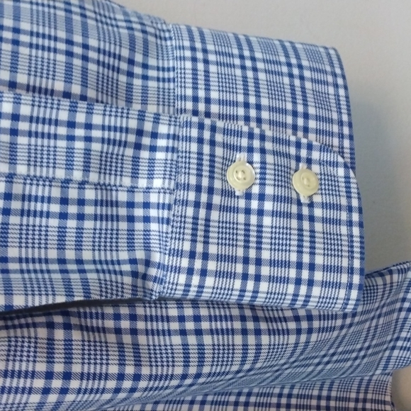 Brooks Brothers Regent Fit Blue/White Glen Check Plaid Shirt 18 - 35 - Picture 6 of 9